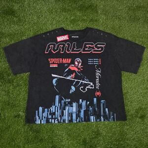 Marvel Spider-Man Premium Miles Morales New York Black Boxy Graphic Tee Size L